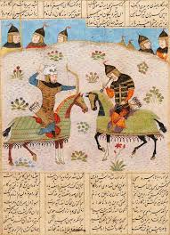 An Illustrated And Illuminated Leaf From A Manuscript Of Firdausi S Shahnameh Rustam Shoots Isfandiyar In The Eyes Persia Timurid 15th Century Illustration Persia Late Middle Ages