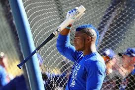 Yasiel puig dyes part of his hair dodger blue #puigyourhairstylist. Yasiel Puig Doubled Down On Fun And Dyed His Hair Dodgers Blue For The World Series Yasiel Puig Dodgers World Series
