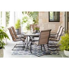 Giantex patio table with umbrella hole, outdoor bistro table, round cast aluminum dining table for backyard, garden or porch, 36 diameter and 30 height (black) 4.4 out of 5 stars. Hampton Bay Crestridge 7 Piece Steel Padded Sling Outdoor Patio Dining Set In Putty Taupe Fcs60610r St The Home Depot