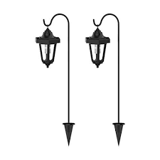 Pure Garden Solar Powered Lights Set Of 2 32 Hanging Coach Lanterns With 2 Shepherd Hooks Led Outdoor Lightin In 2020 Pure Garden Solar Powered Lights Coach Lanterns