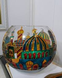 my work paint on glass من اعمالي رسم على الزجاج vase crafts ramadan crafts glass painting