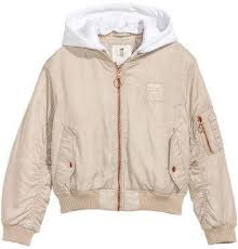 Hooded Bomber Jacket Light Beige White Kids H M Us In 2020 Hooded Bomber Jacket Padded Bomber Jacket Pink Bomber Jacket