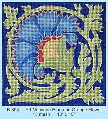 See more ideas about cross stitch, cross stitch patterns, cross stitch embroidery. Art Nouveau Blue And Orange Flower Needlepoint Designs Needlepoint Tapestry Custom Needlepoint