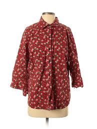 Details About Elisabeth By Liz Claiborne Women Red 3 4 Sleeve Button Down Shirt 2 Petite