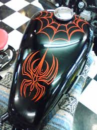 Pinstriped Spider And Web On A Black Motorcycle Tank Pinstriping Designs Pinstripe Art Pinstriping