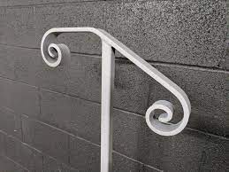 This listing is for a handrail that works for 2 steps with the end posts top and bottom on different levels. Handrail 1 Or 2 Step Wrought Iron Railing Grab Rail Solid Steel Hand Rail Stairs