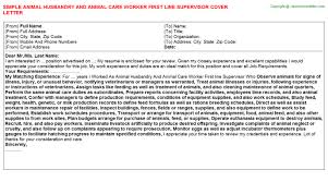 Animal Husbandry And Animal Care Worker First Line Supervisor Cover Letter