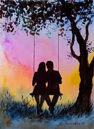 Aceo Watercolor Couple Original Painting Small Mini Art Swinging Love Romantic Art By Natashray Romantic Art Romantic Paintings Amazing Art Painting