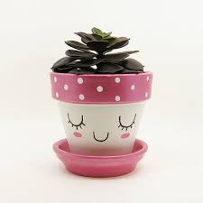 Succulent Planter Terracotta Pot Cute Face Planter Air Plant Holder Plant Pot Flower Pot Indoor Planter Kawaii Planter Pink Pot Painted Pots Diy Flower Pots Painted Plant Pots