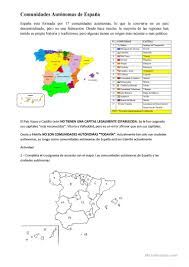 España está dividida, administrativamente, en 17 autonomías (comunidades autónomas) y 2 ciudades autónomas: Comunidades Autonomas De Espana Espanol Ele Hojas De Trabajo