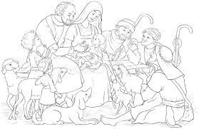 Download nativity scene stock vectors. Christmas Nativity Scene With Holy Family Baby Jesus Mary Joseph And Shepherds Coloring Page Stock Vector Illustration Of Bible Isolated 131936354