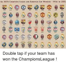 Lots of changes were made with this football league including this league gives lots of prizes with money to the winning & to the other teams. All Uefa Champions League And European Cup Winners 1956 To 2015 ã¯ 2015 2014 2013 2012 2011 2010 2009 2008 2007 2006 09 997 2005 2004 2003 2002 2000 998 1996 Psv 1995 994 1993 1992 1991 1990 1989 1988 1987 1986 Fc 985 1984 3983 1982 1981 1980 1979