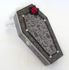 Halloween Decor Coffin Box Halloween Decoration Spooky Gift Box Gray Black Decorated Coffin Box Red Rose Halloween Coffin Spooky Gifts Halloween Decorations