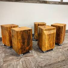 Reclaimed Barn Beam Cubes By Barnboardstore Com These Were Put On Steel Casters For Mobility Barn Beams Wood Beams Old Wood