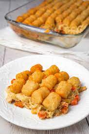 How to make chicken pot pie tater tot casserole: Chicken Pot Pie Tater Tot Casserole This Is Not Diet Food