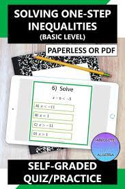 Watch below how to solve this example the pages below all have printable. Solve One Step Inequalities Basic Google Form Quiz Practice In 2021 Maths Activities Middle School High School Math Activities Secondary Math
