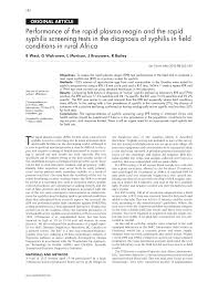 Pdf Performance Of The Rapid Plasma Reagin And Rapid Syphilis Screening Tests In The Diagnosis Of Syphilis In Field Conditions In Rural Africa