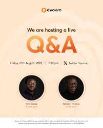 Eyowo on X: Join on us on our weekly twitter spaces by 8:00pm today to  hear from our CEOs. We look forward to engaging with you.🧡 eyowo  eyowolivesession Eyowo spaces t.co63rTcwKLcg 