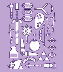 Legend Of Zelda Ocarina Vector Illustration Shows All The Gadgets And Tools From The Game Uses M Minimalist Drawing Monochromatic Color Scheme Graphic Design