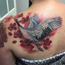 Crane Flowers Shoulder Cover Up Tattoos Crane Tattoo Shoulder Tattoos