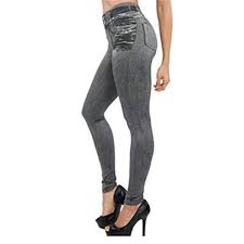 Xingalegtu Women Fleece Lined Winter Jegging Jeans Genie Slim Jeggings Leggings Real Pockets Woman Fitness Pants Gray L