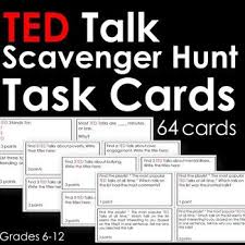 Ted Talk Scavenger Hunt Activity 64 Task Cards Grades 6 12 Recommended Uses This Is A Great Activity To Introduce Te Ted Talks Ted Talks For Kids Task Cards
