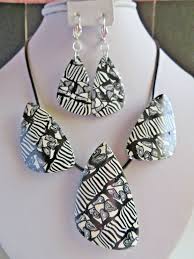 Black And White Jewelry Sets Unique Statement Black And White Jewelry Set Zebra Necklace Dangle Earrings Handmade Choker Polymer Clay Necklace Polymer Clay Jewelry Clay Necklace