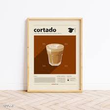 Cortado Poster, Coffee Print, Spanish Coffee, Retro Poster, Housewarming  Gift, Kitchen Decor, Mid Century Poster, Minimalist Print