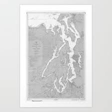 puget sound washington state nautical chart map print 1956 map art prints art print by chartedwaters