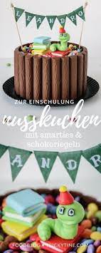 Zur Einschulung Leckerer Schoko Nuss Kuchen Mit Schokoriegel Deko Trickytine Kuchen Einschulung Schokoriegel Torte Einschulung