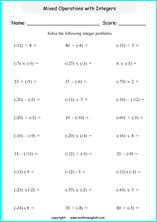 The printable order of operations worksheets below will get you mastering your pemdas skills in no time! Math Worksheets With Integers And Negative Numbers For Primary Students