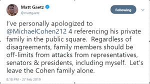 Now that we clearly see antifa as terrorists, can we hunt them. Florida Congressman Matt Gaetz Issues Twitter Apology To Michael Cohen Wear