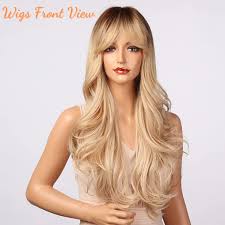 Maybe you would like to learn more about one of these? Buy Honygebia Blonde Wig With Bangs Long Wavy Ombre Curtain Bang Wigs For White Women Light Ash Blond Dark Roots Synthetic Heat Resistant Hair Natural Cute Strawberry Wigs For Everyday Party Cosplay Online