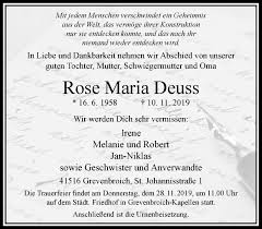 Alle Traueranzeigen für Rose Maria Deuss