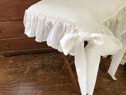 washed linen ruffled dining chair cushion coverback corner etsy dining chair pads wood dining chairs chair cushion covers
