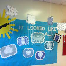 Weather Bulletin Board Based On The Concept Of Looked Like Spilt Milk Kindergarten Kids Crafts Weather Crafts Preschool Weather