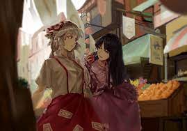 Mobile wallpaper: Anime, Touhou, Fujiwara No Mokou, Kaguya Houraisan,  1011237 download the picture for free.