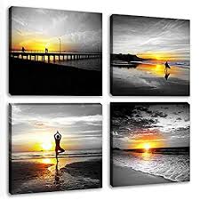 Gallery framed prints , framed print wall art , cityscape wall art , wall art moon and stars , art framed prints , wedding framed prints. Buy Black And White Canvas Seascape Wall Art Woman Do Yoga At Beach Prints Pictures Modern Coastal Sunrise Paintings People Surfing Framed Posters Home Decoration Online In Indonesia B07smntzyr