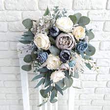 Dusty Blue Cascading Bouquet Bridal Eucalyptus Willow Bouquet Etsy Bridal Bouquet Blue Blue Wedding Flowers Wedding Flowers Bridal Bouquets