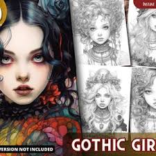 40 Gothic Style Mädchen Malbuch, druckbare PDF, Creepy Fashion Frauen  Malseiten, Graustufen Mode Malbuch für Erwachsene und Kinder