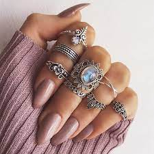 Antique Silver Crystal Rings 8pcs Set Knuckle Finger Rings Bohemian Rings Ring Sets Boho Silver Ring Set