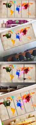This was such a fun, easy project, and these canvases are truly statement piece in our home. Colorful World Map 870 Ready To Hang Canvas Print Diy Canvas Wall Art Diy Canvas Map Canvas Art