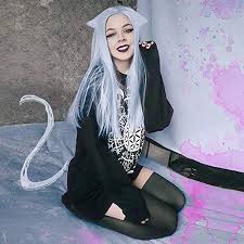 Silver hair & blue eyes original. Amazon Com Goodyard Cloud Synthetic Lace Front Wig Pastel Silver Blue Color Silky Straight For Fashion Girls Beauty