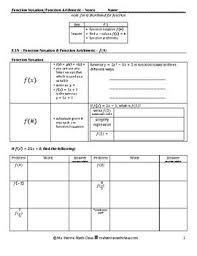 Function Notation Function Arithmetic Student Notes Packet Worksheet Algebra Lessons Algebra Classroom Math Interactive Notebook