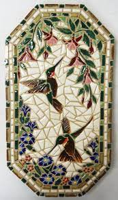 Mosaic Wall Art Handmade Ceramic Tile Humming Birds And Flowers Mosaic Flowers Mosaic Wall Art Mosaic Artwork