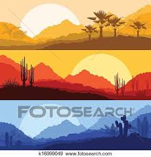 Desert Wild Nature Landscapes With Cactus And Palm Tree Plants Clip Art K16999049 Landscape Illustration Landscape Wild Nature