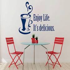 Create a vivid setting cafeteria design by playing with an array of colors and diverse coffee shop wall design options. Enjoy Life It S Delicious Words Cafe Kitchen Wall Decor Vinyl Sticker Home Interior Art Sticker Decal Size 33x33 Color Black Overstock 14450724