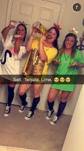 The most unique and funkiest costume was worn by fergie and josh duhamel who arrived to the party as jenna's costume was racy and revealing, and had a corset style skirt with a leather bralet, and. Salt Tequila And Lime Halloween Outfit Halloween Diycostume Uf Salttequilalime Halloween Outfits Halloween Costumes For Teens Trio Halloween Costumes