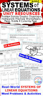 Systems Of Linear Equations Homework Graphic Organizers Fun Puzzles Bundle Linear Equations Equations Graphic Organizers