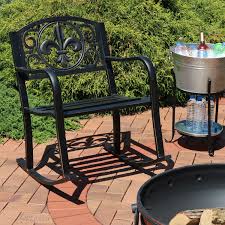 Sunnydaze Outdoor Patio Rocking Chair Cast Iron With Fleur De Lis Design Walmart Com Walmart Com